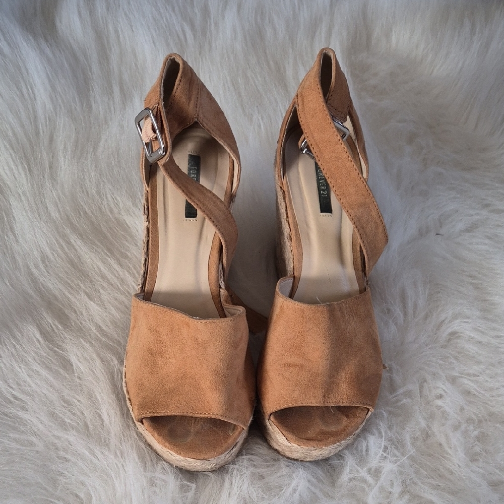 Forever 21 Tan Suede Espadrille Wedge Sandals